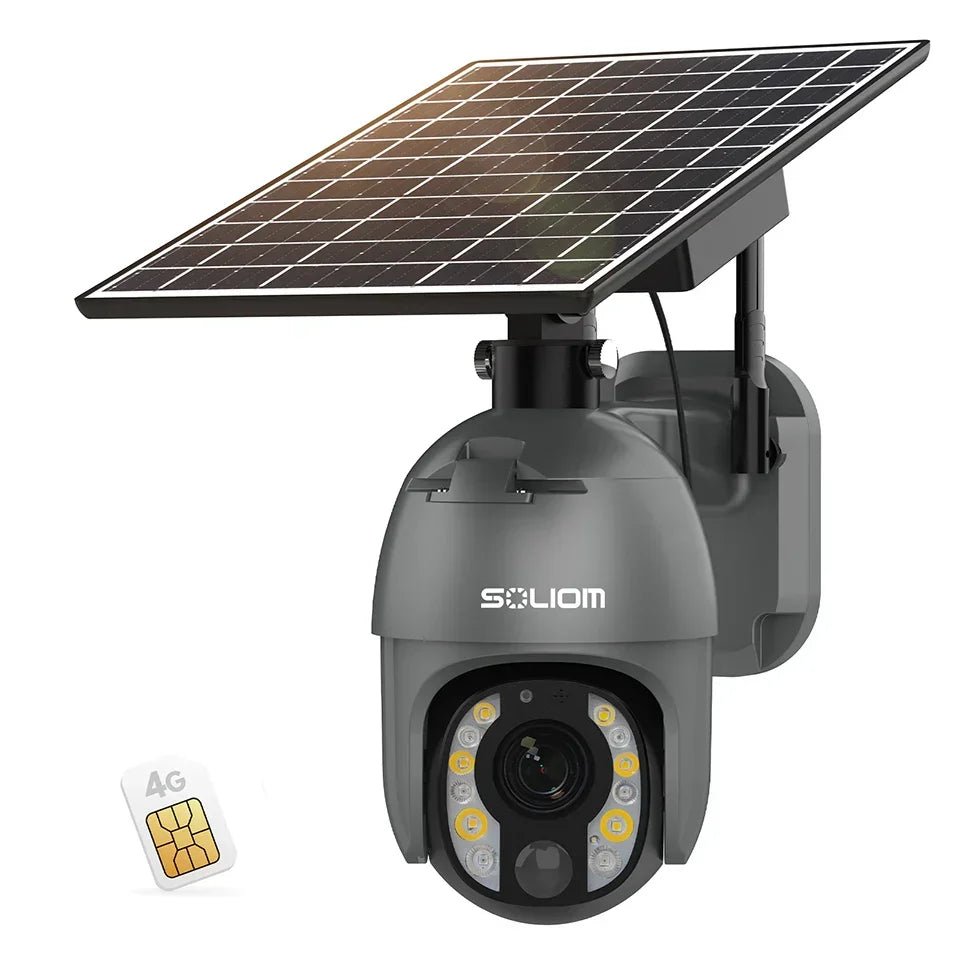 Soliom 5MP S600-C10X Solar Powered Wireless Pan Tilt 4G LTE Cellular Camera-10X Zoom, Unlimited Data Plan - Soliom