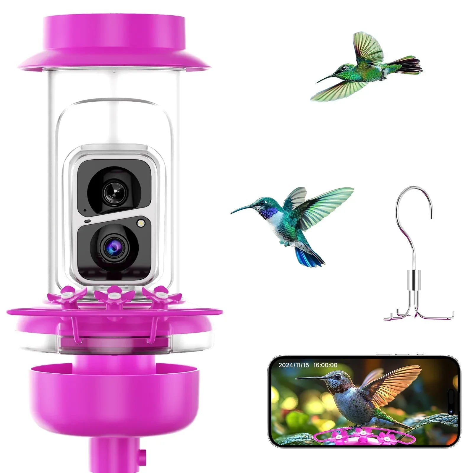 Soliom Humbirdy BF10P - Smart Hummingbird Feeder-16OZ, Perfect Gift for Family,Pole Fitting - Soliom