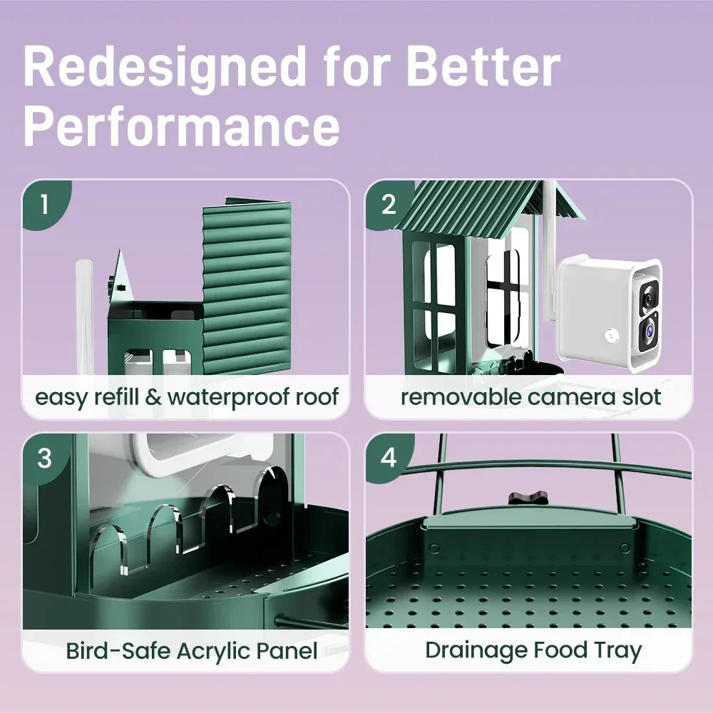 SOLIOM® BF08s AI Smart Bird Feeder Camera with 2K Live Video, DIY Feeder Add-ons, 1.6L - Soliom