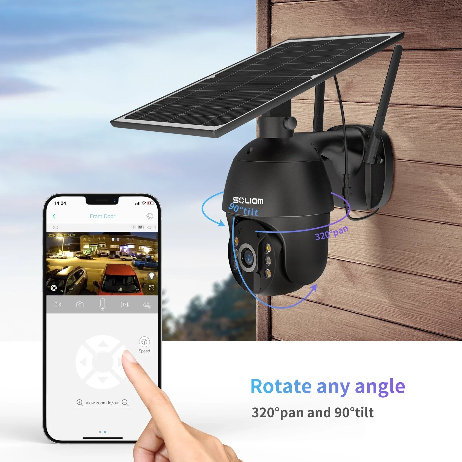 SOLIOM S600 3G/4G LTE Outdoor Solar Powered Cellular Security Camera Wireless,Pan Tilt 360°View Spotlight,1080p Night Vision,2 Way Talk,PIR Motion Sensor, No WiFi, Unlimited Data Plan - Soliom