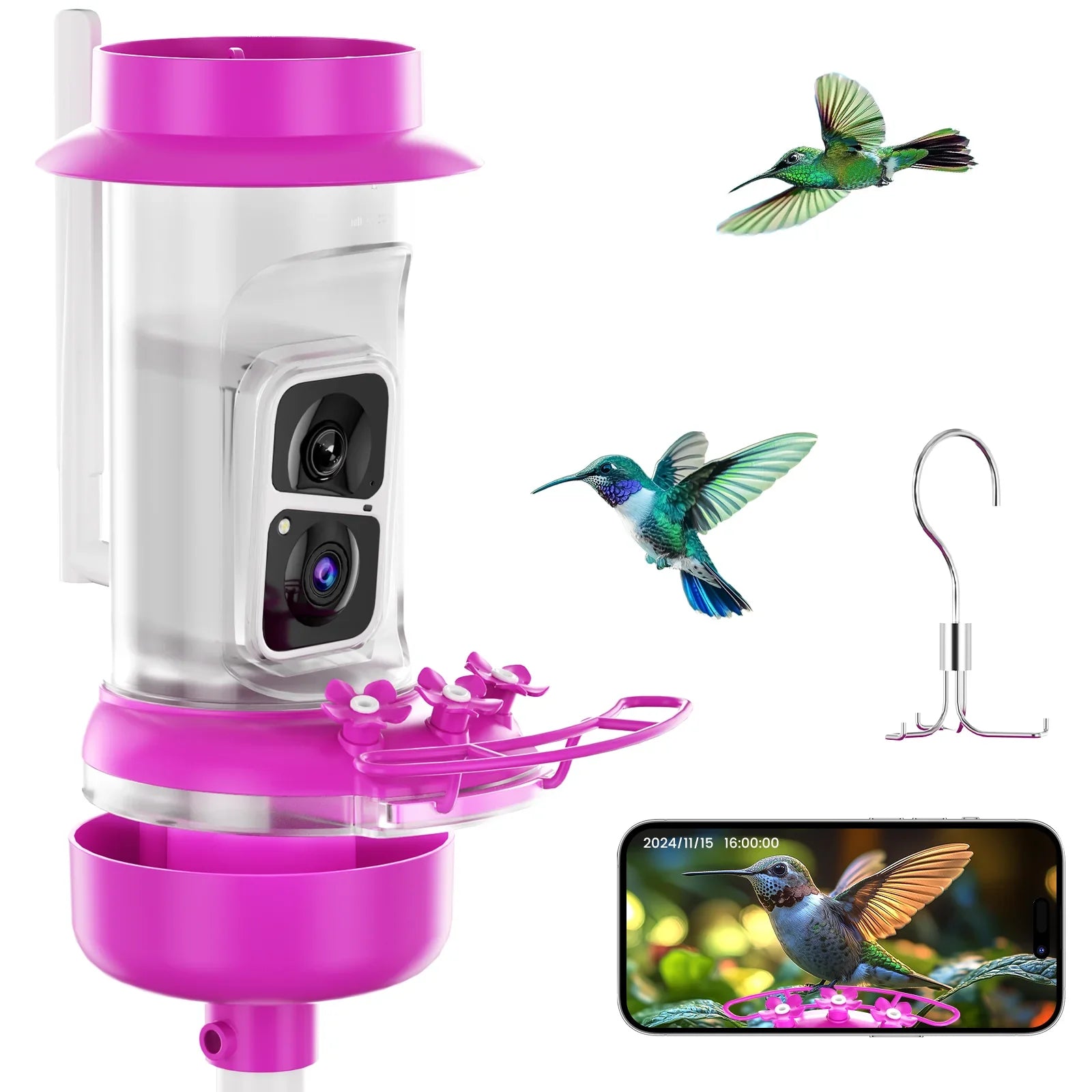 Soliom Humbirdy BF10P - Smart Hummingbird Feeder-16OZ, Perfect Gift for Family,Pole Fitting - Soliom
