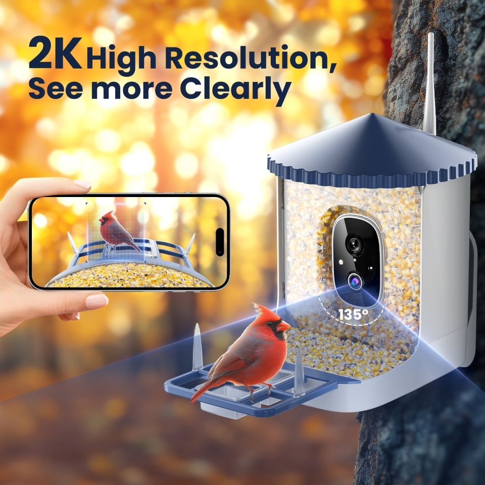 Soliom BF02 Bird Feeder,2K HD,AI Recognition,3W Solar Panel, Pole-Compatible Design - Soliom