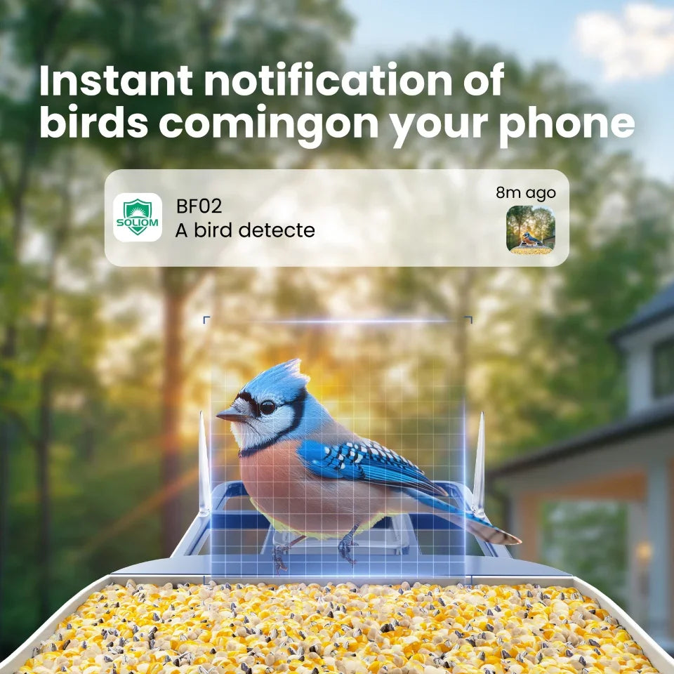 Soliom BF02 Bird Feeder,2K HD,AI Recognition,3W Solar Panel, Pole-Compatible Design - Soliom