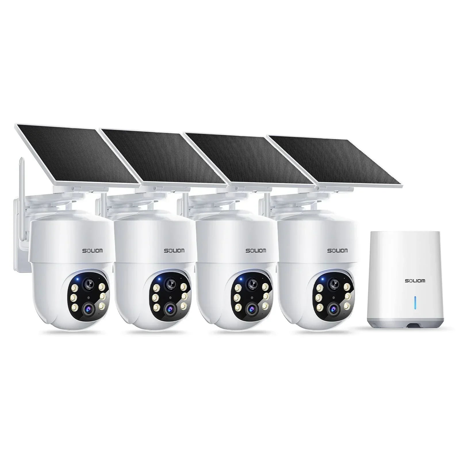 Soliom Wireless 5MP UHD Outdoor Solar Powered Security with Homebase, 3K Res, 360°PTZ, 2-Cam Pack, 4-Cam Pack, No Subscription