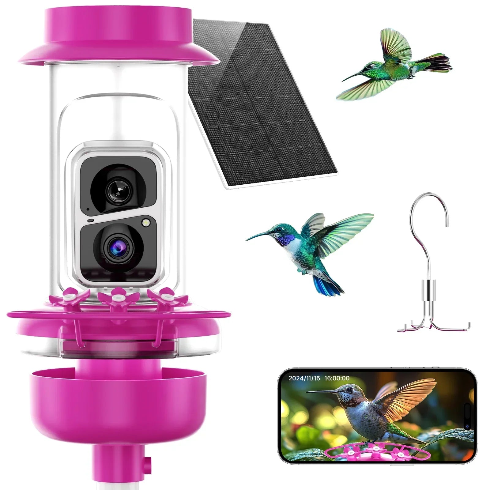 Soliom Humbirdy BF10P - Smart Hummingbird Feeder-16OZ, Perfect Gift for Family,Pole Fitting - Soliom