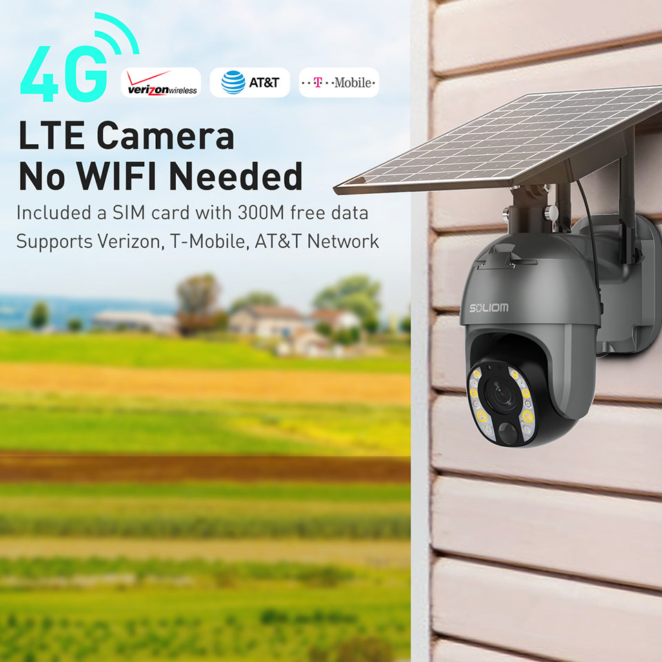 Soliom 5MP S600-C10X Solar Powered Wireless Pan Tilt 4G LTE Cellular Camera-10X Zoom, Unlimited Data Plan - Soliom