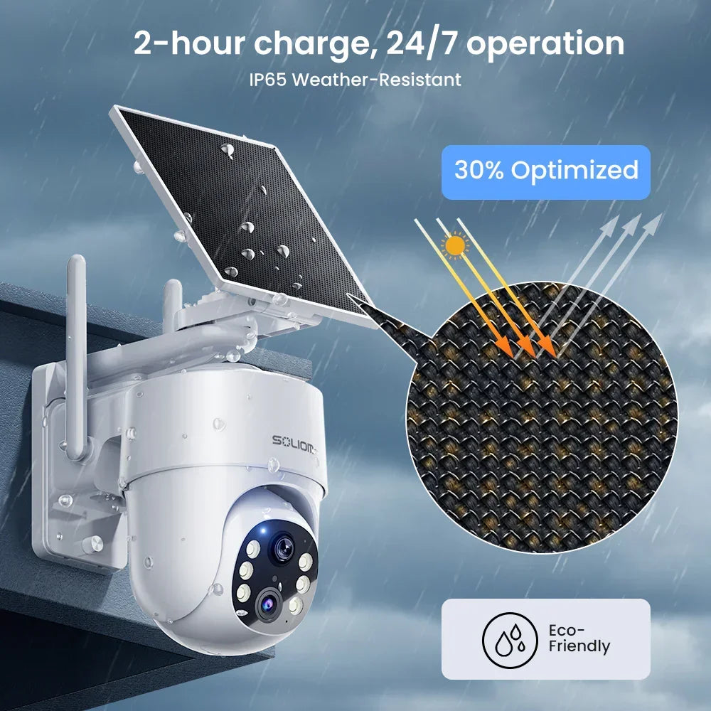 Soliom Wireless 5MP UHD Outdoor Solar Powered Security with Homebase, 3K Res, 360°PTZ, 2-Cam Pack, 4-Cam Pack, No Subscription - Soliom
