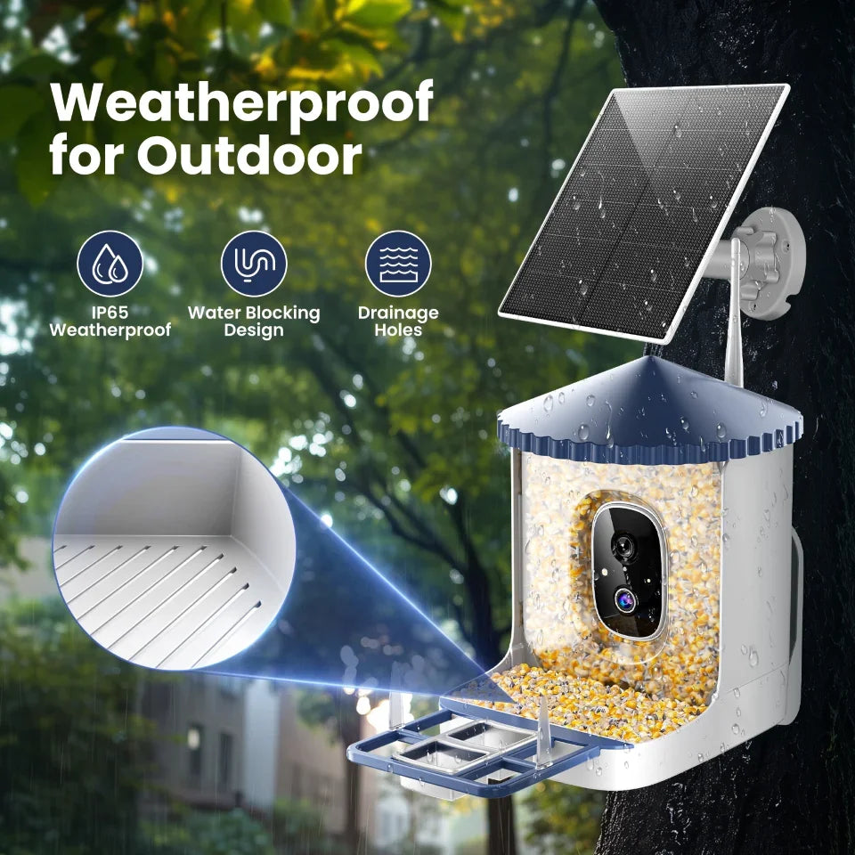 Soliom BF02 Bird Feeder,2K HD,AI Recognition,3W Solar Panel, Pole-Compatible Design - Soliom