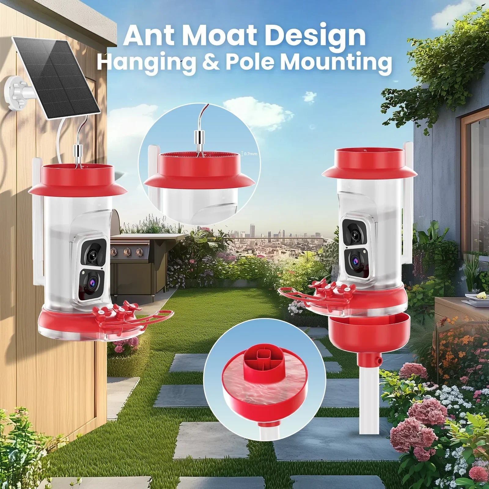 Soliom BF10 Smart Hummingbird Feeder with Ant Moat,AI Identify Bird Species(16 Ounces) - Soliom