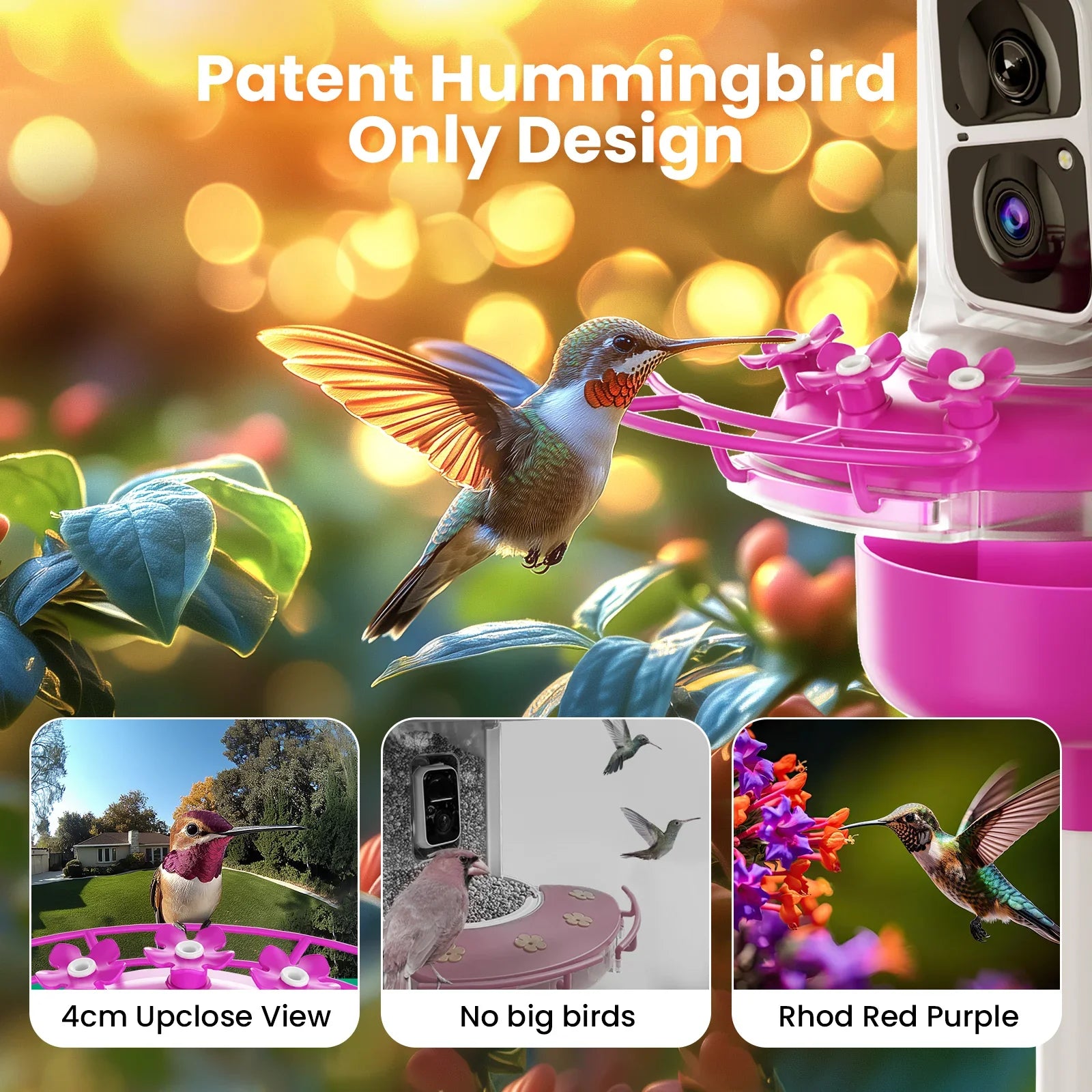 Soliom Humbirdy BF10P - Smart Hummingbird Feeder-16OZ, Perfect Gift for Family,Pole Fitting - Soliom