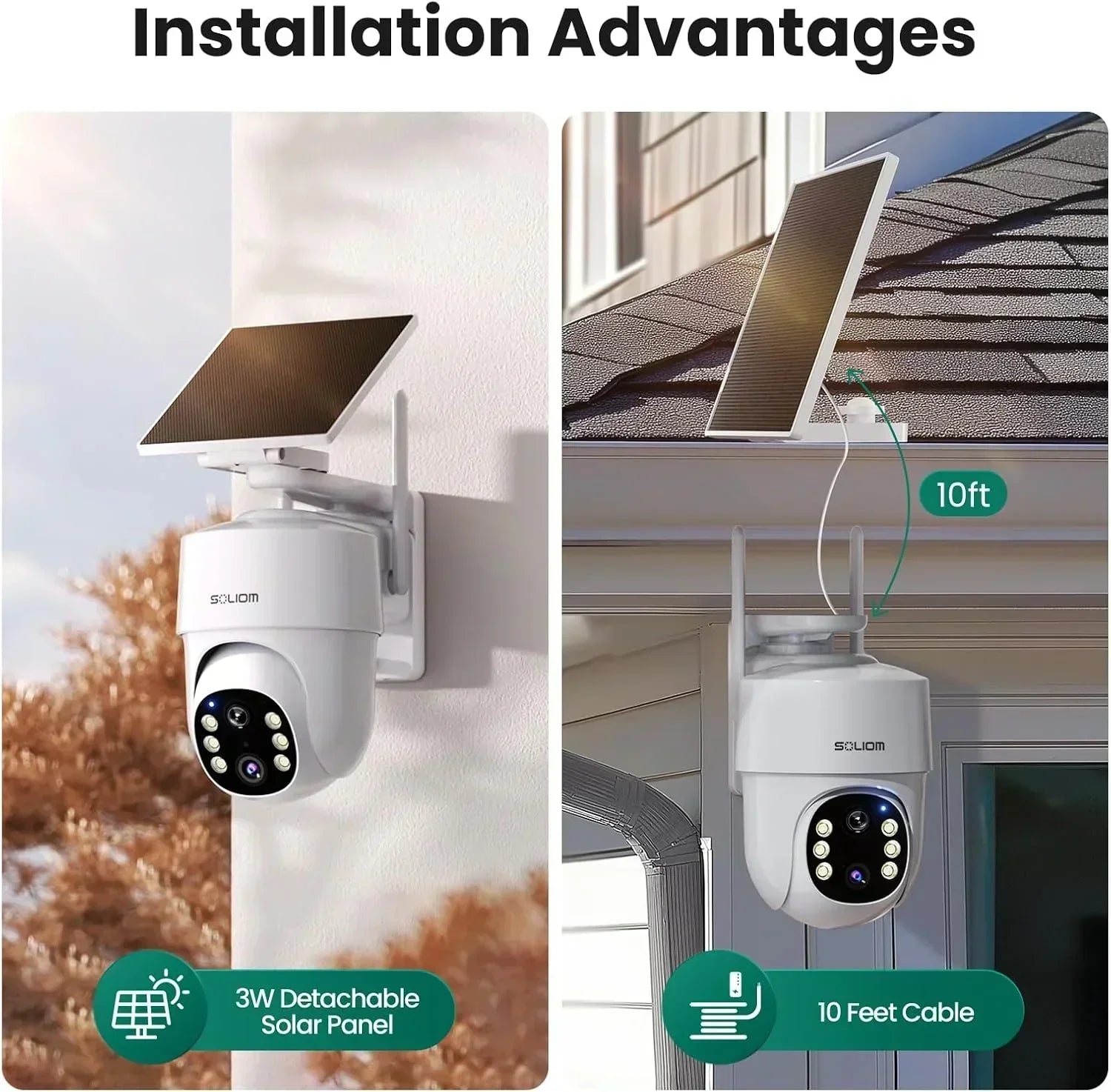 Soliom Wireless 5MP UHD Outdoor Solar Powered Security with Homebase, 3K Res, 360°PTZ, 2-Cam Pack, 4-Cam Pack, No Subscription - Soliom