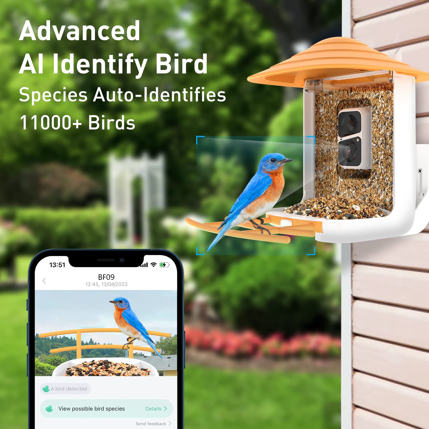 SOLIOM® BF09-Bird Feeder with Camera Wireless Outdoor,Auto Record Bird Video, Instant Notifications, 5W Solar Panel and 32GB SD Card