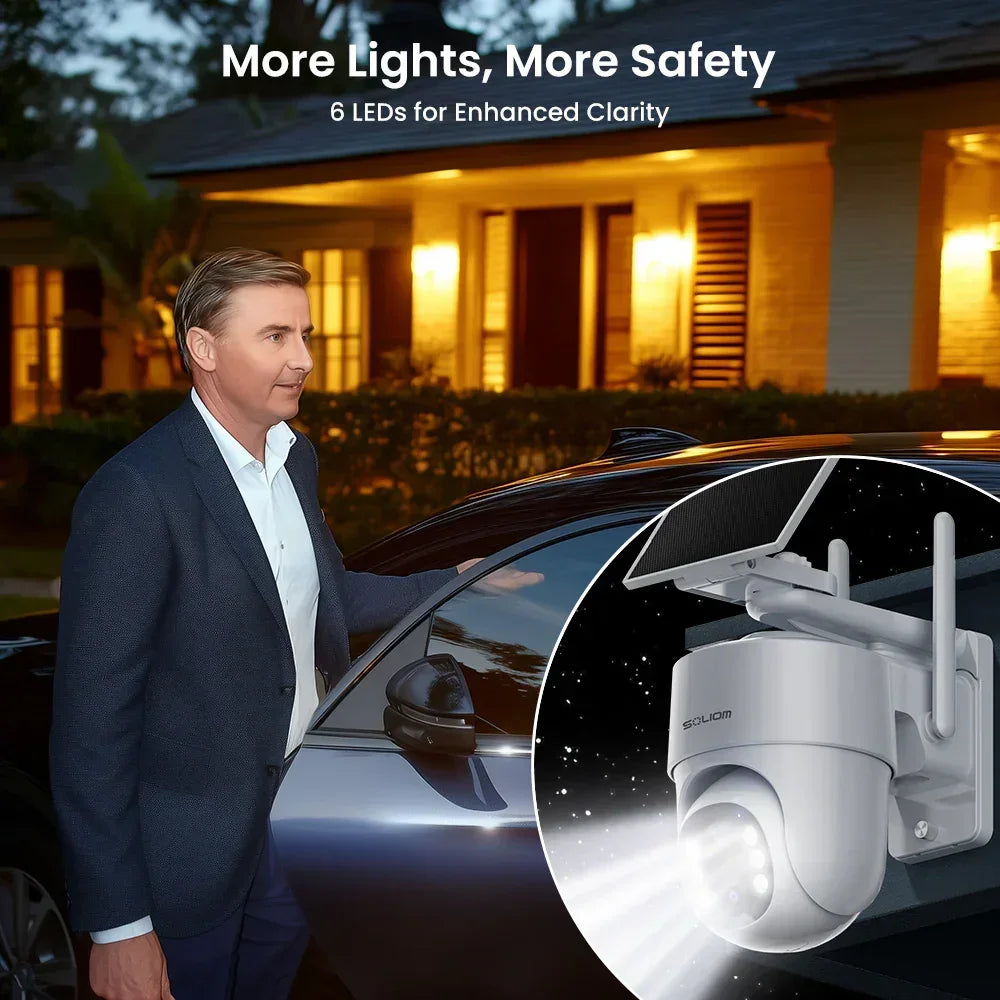 Soliom Wireless 5MP UHD Outdoor Solar Powered Security with Homebase, 3K Res, 360°PTZ, 2-Cam Pack, 4-Cam Pack, No Subscription - Soliom