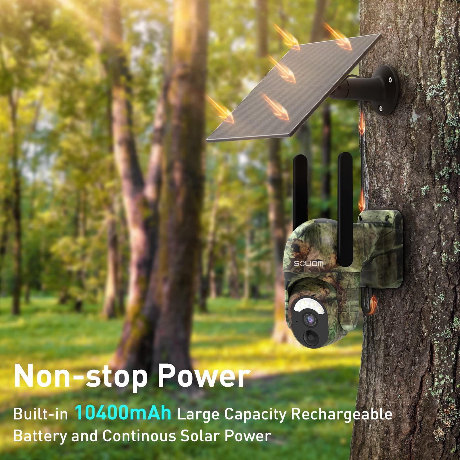SOLIOM S50 4G Cellular Trail Camera,No WiFi Wireless Outdoor Security Camera with Solar Panel,Pan Tilt 355°View,2K HD Solution,Night Vision,32GB Memory Card,3N Sim Card for Verizon, AT&T and T-Mobile - Soliom