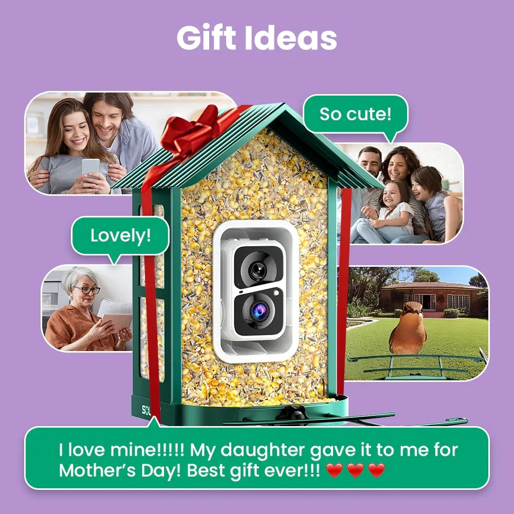 SOLIOM® BF08s AI Smart Bird Feeder Camera with 2K Live Video, DIY Feeder Add-ons, 1.6L - Soliom