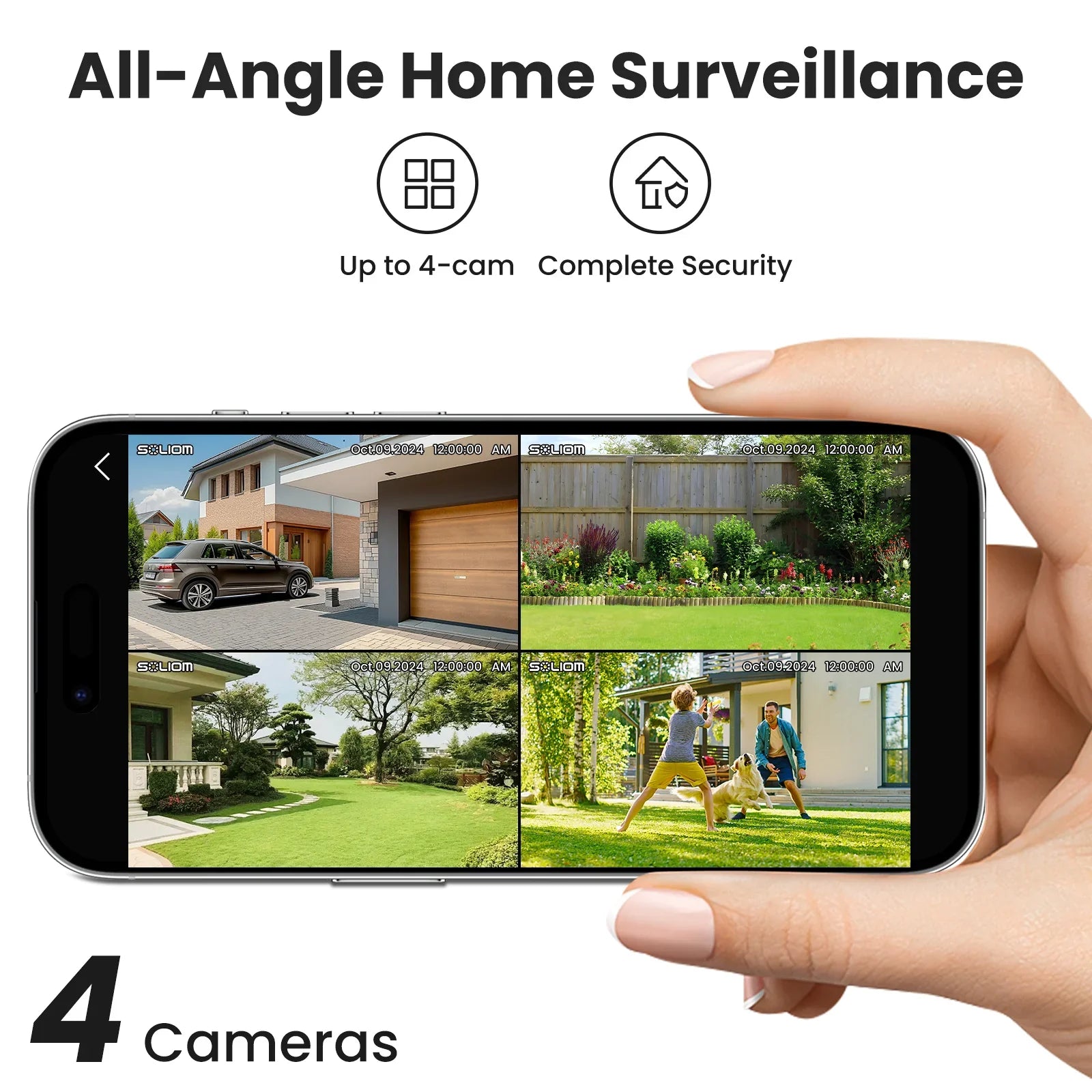 Soliom Wireless 5MP UHD Outdoor Solar Powered Security with Homebase, 3K Res, 360°PTZ, 2-Cam Pack, 4-Cam Pack, No Subscription - Soliom
