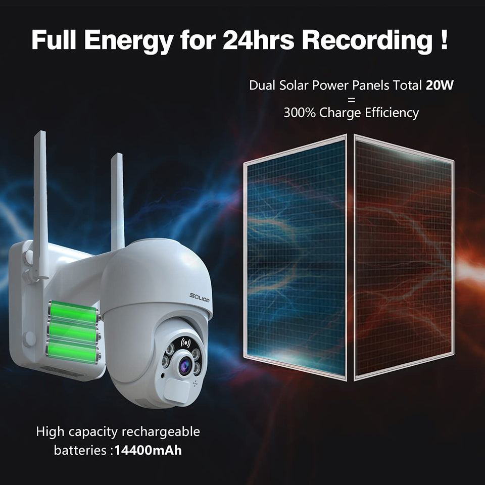 Soliom SL800 24/7 Recording 360° Pan Tilt Solar 4G LTE Cellular Camera, 20000mAh Battery - Soliom