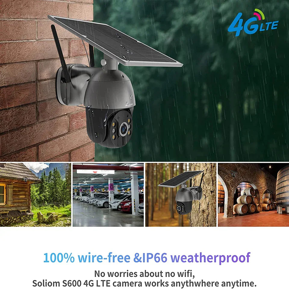 Soliom S600 Pan Tilt Solar Powered Wireless 4G LTE Cellular Security Camera, Unlimited Data Plan - Soliom