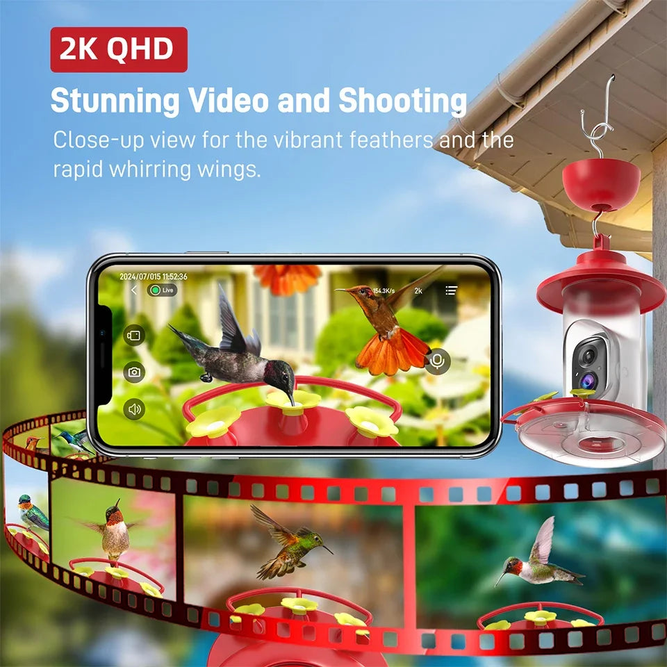 SOLIOM Humbirdy BF06 Hummingbird Feeder with Solar Power, 2K Live Video(20 oz) - Soliom