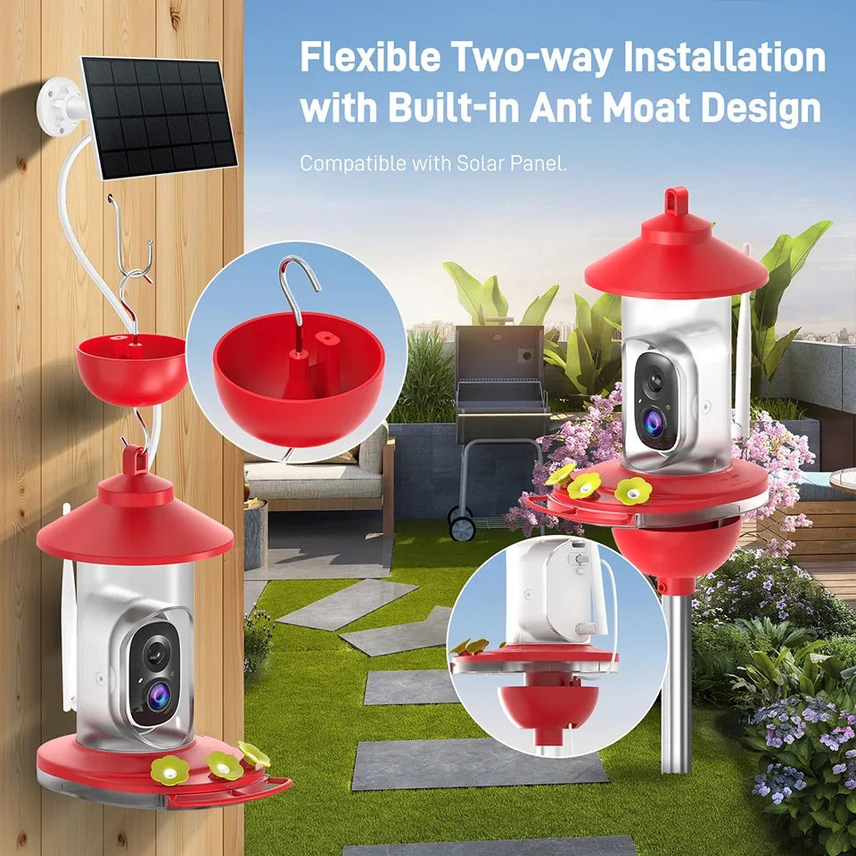 SOLIOM Humbirdy BF06 Hummingbird Feeder with Solar Power, 2K Live Video(20 oz) - Soliom