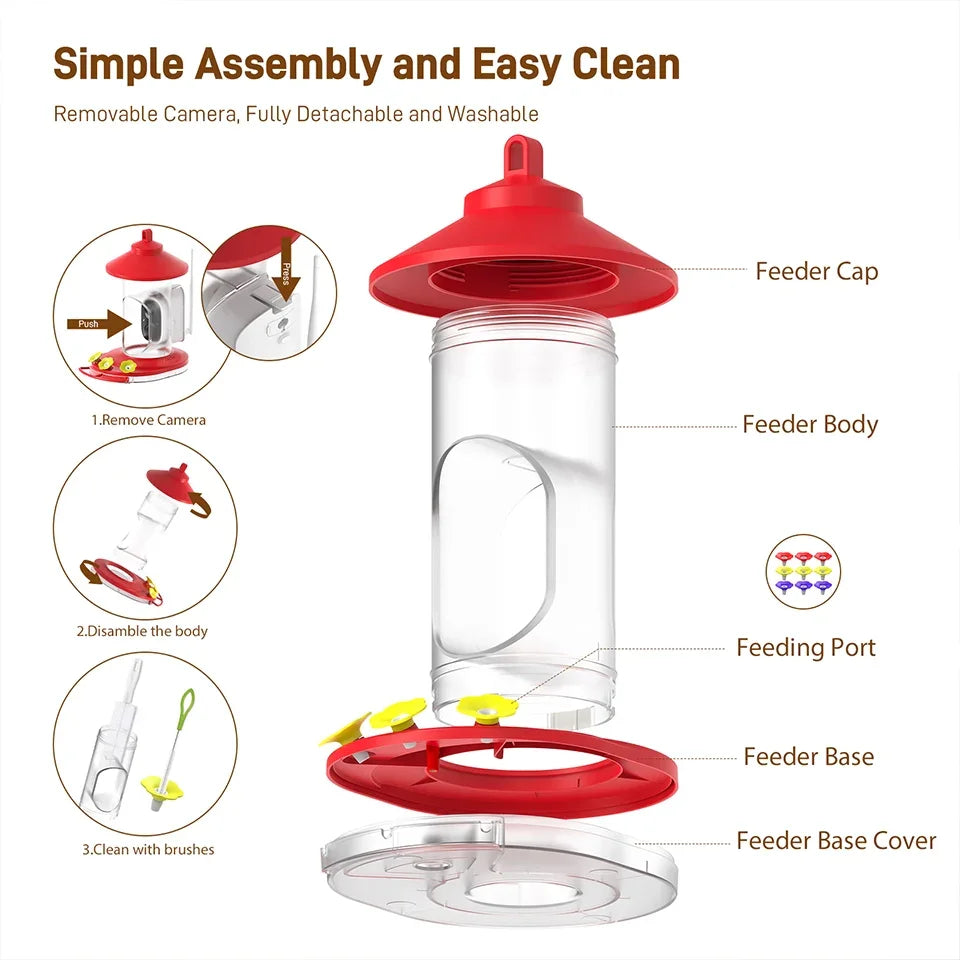 SOLIOM Humbirdy BF06 Hummingbird Feeder with Solar Power, 2K Live Video(20 oz) - Soliom
