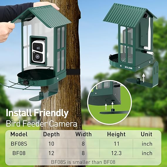 SOLIOM® BF08S-1.6L Bird Feeder with Camera,IP65 Waterproof Bird House with Solar Panel,Auto Capture Bird Video