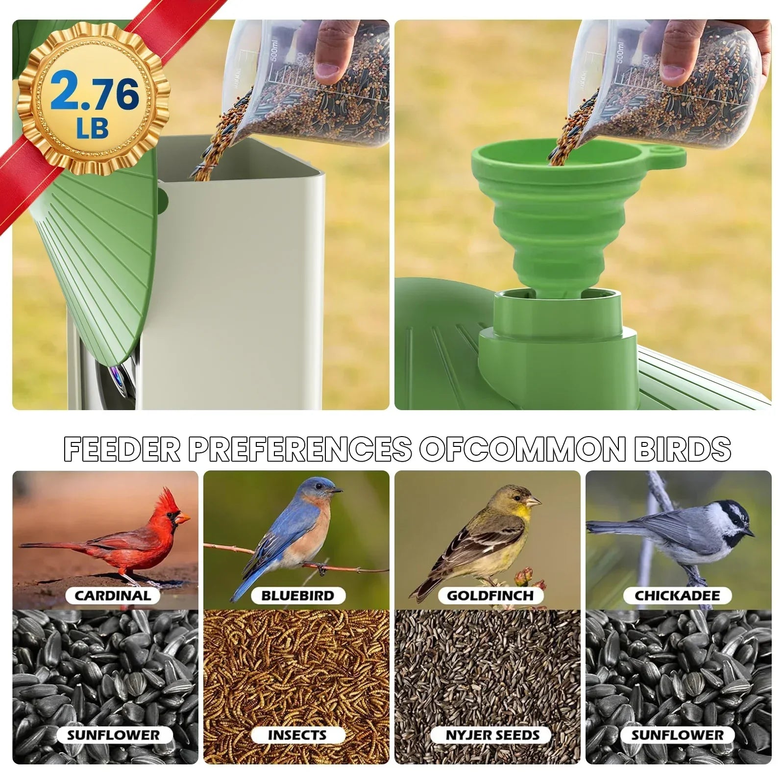 SOLIOM Smart Bird Feeder Camera with Solar Panel - 1.25L– 2K HD Live View, AI Bird Recognition, Real-Time Alerts, Customizable Feeding Options, Wireless Outdoor Gift for Bird Lovers - Soliom