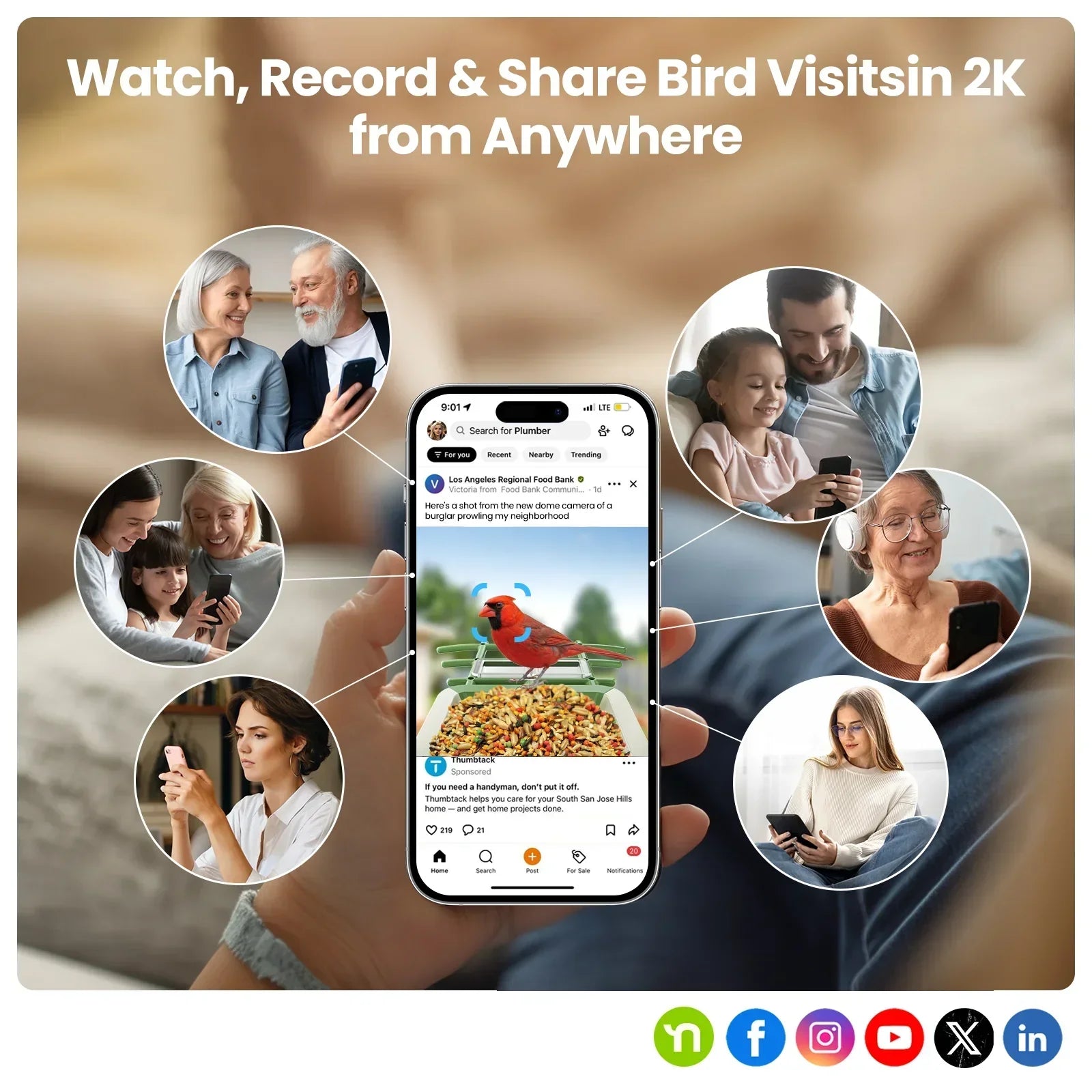 SOLIOM Smart Bird Feeder Camera with Solar Panel - 1.25L– 2K HD Live View, AI Bird Recognition, Real-Time Alerts, Customizable Feeding Options, Wireless Outdoor Gift for Bird Lovers - Soliom