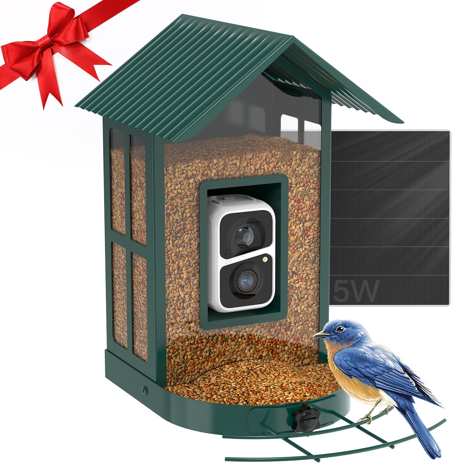 SOLIOM® BF08 2.7L Solar Smart Bird Feeder AI Camera, Wireless Wifi HD Video Live Cam with app, Metal Bird House, Outdoor Backyard Bird Watching Cam