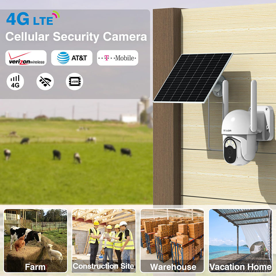 Soliom S40R Pan Tilt Solar Powered Wireless 4G LTE Cellular Security Camera - Soliom