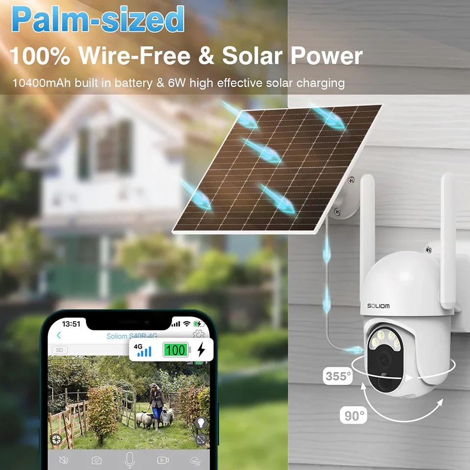 Soliom S40R Pan Tilt Solar Powered Wireless 4G LTE Cellular Security Camera - Soliom