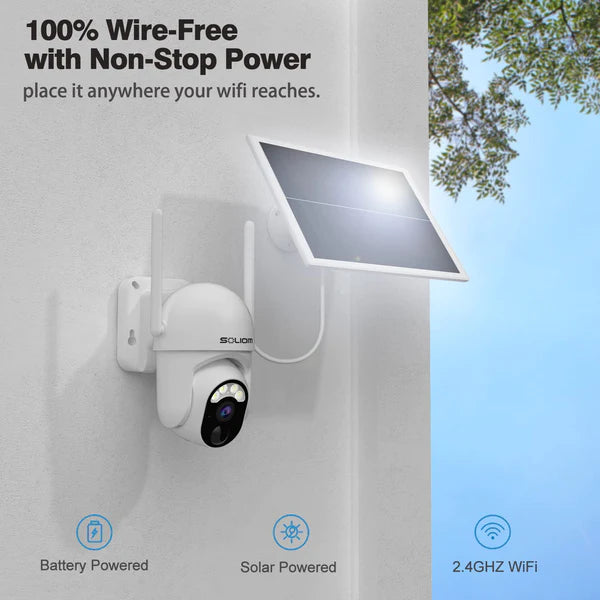 Soliom PT S600 Outdoor Home Camera Alexa IP65 Waterproof Solar Panel Wireless Outdoor Spotlight Security Camera 1080P