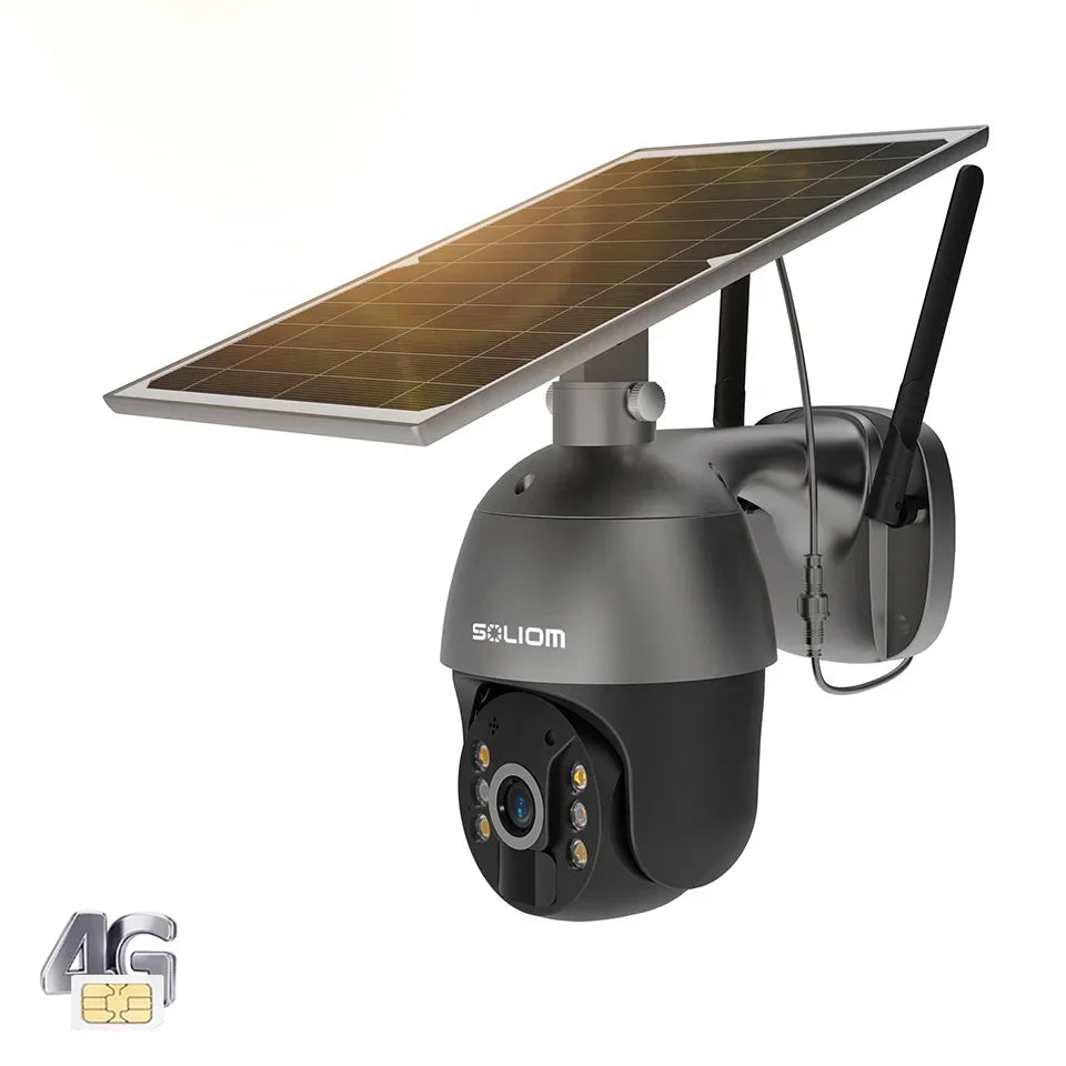SOLIOM S600 3G/4G LTE Outdoor Solar Powered Cellular Security Camera Wireless,Pan Tilt 360°View Spotlight,1080p Night Vision,2 Way Talk,PIR Motion Sensor, No WiFi, Unlimited Data Plan - Soliom
