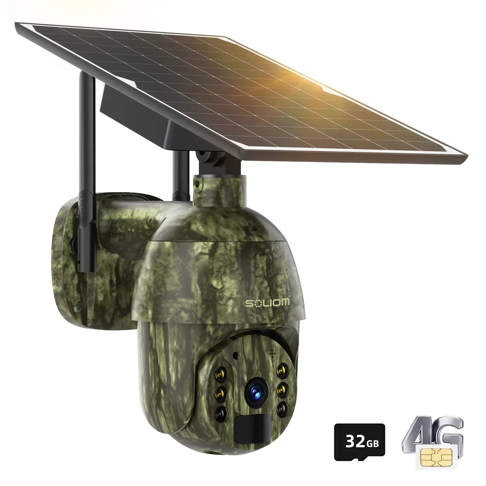 SOLIOM S600 3G/4G LTE Outdoor Solar Powered Cellular Security Camera Wireless,Pan Tilt 360°View Spotlight,1080p Night Vision,2 Way Talk,PIR Motion Sensor, No WiFi, Unlimited Data Plan - Soliom