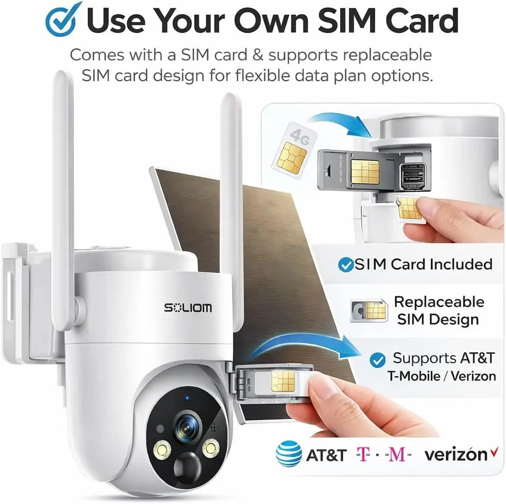 SOLIOM 2K 4G LTE IP66 Outdoor Security Camera S90