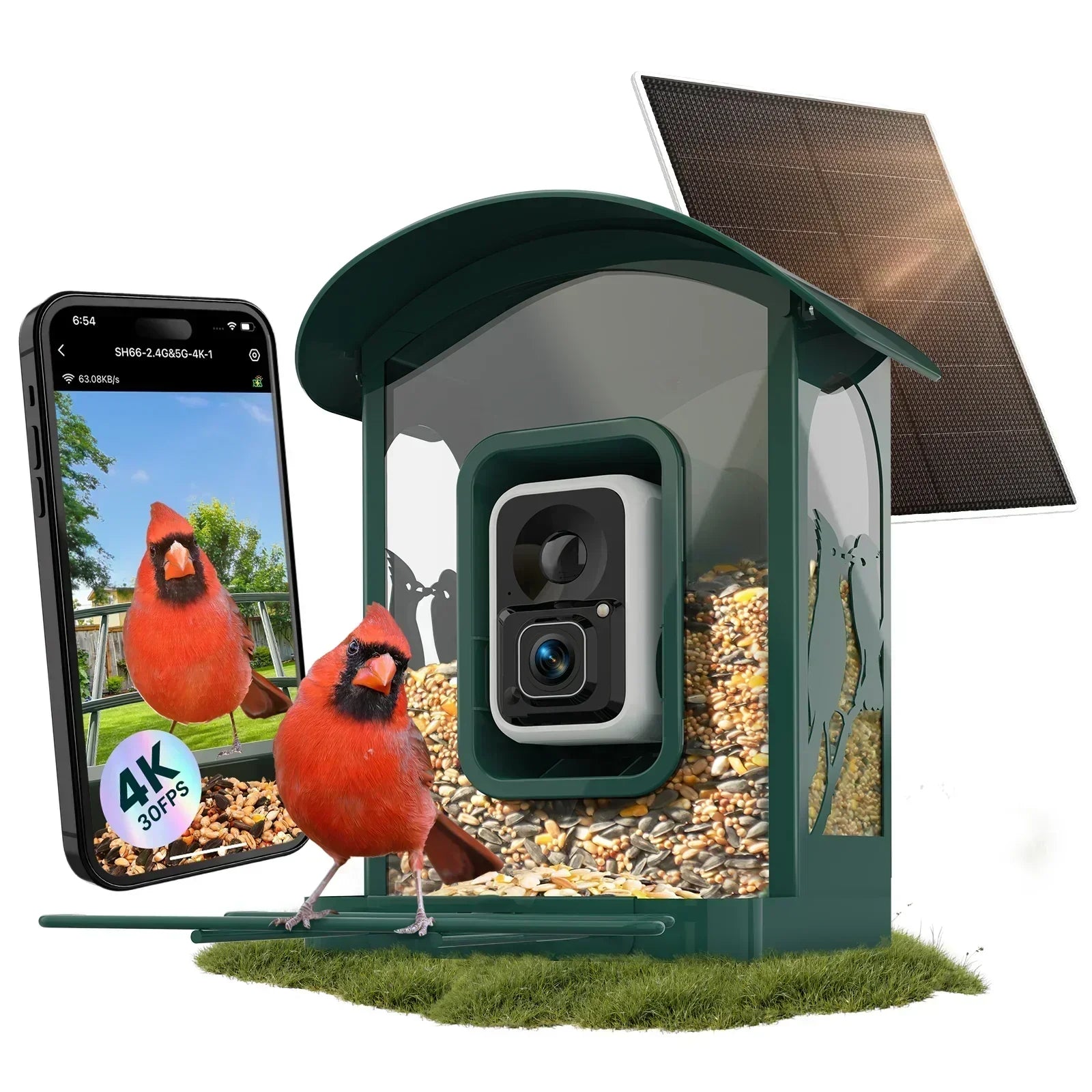 Humbirdy Smart Bird Feeder with Camera, 8MP Ultra HD Photo & 4K Live Video, AI Bird Identification, Slow Motion Playback,Dual-Band Wi-Fi, Solar Powered, No Subscription, Metal Bird Watching Gift