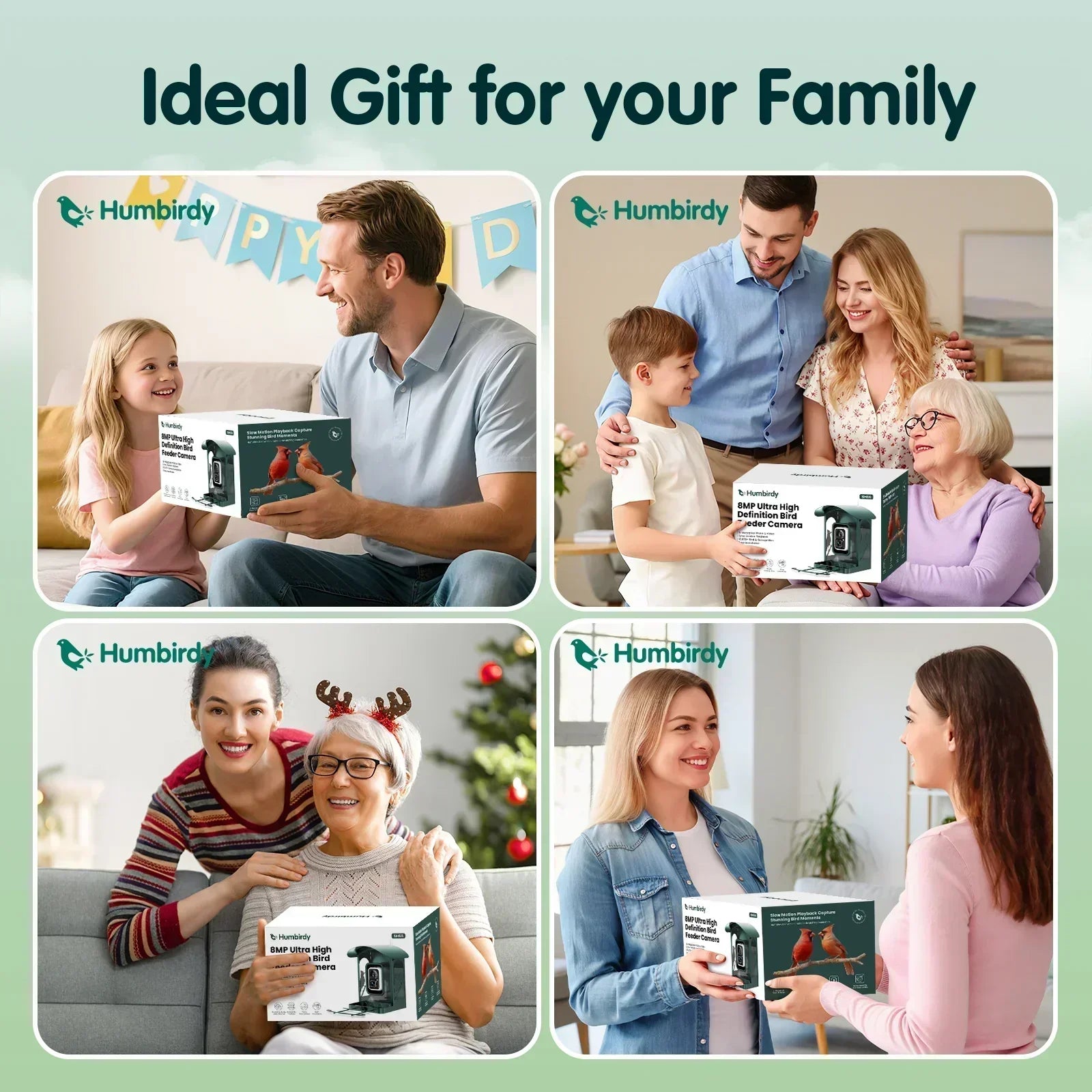 Humbirdy Smart Bird Feeder with Camera, 8MP Ultra HD Photo & 4K Live Video, AI Bird Identification, Slow Motion Playback,Dual-Band Wi-Fi, Solar Powered, No Subscription, Metal Bird Watching Gift