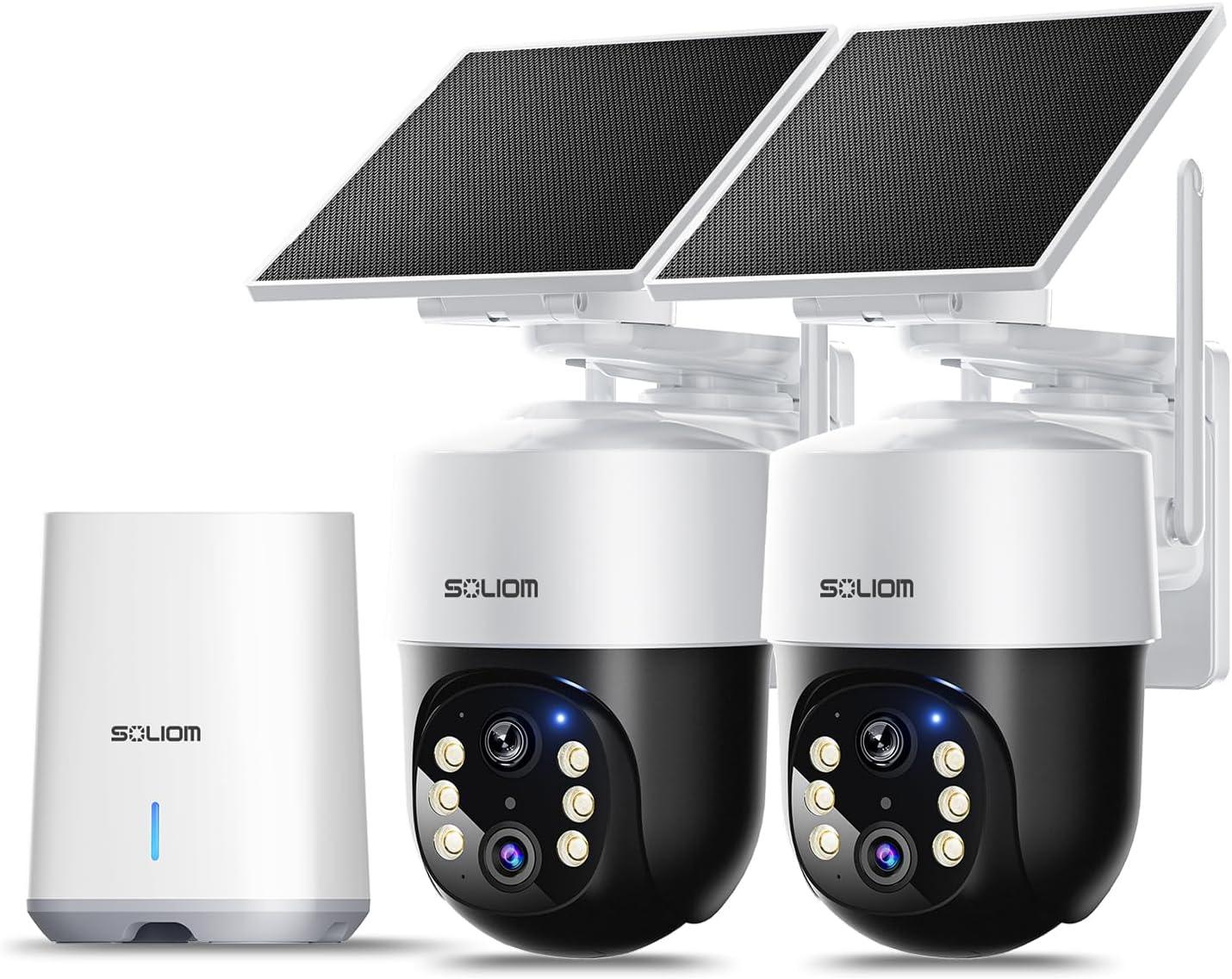 SOLIOM 8MP Wireless Outdoor Security Cameras, 4-Cam Kit, 360° Pan Tilt Auto Tracking, 4K Ultra HD, Radar Built-In, Solar Powered, No Subscription, 5G & 2.4G WiFi