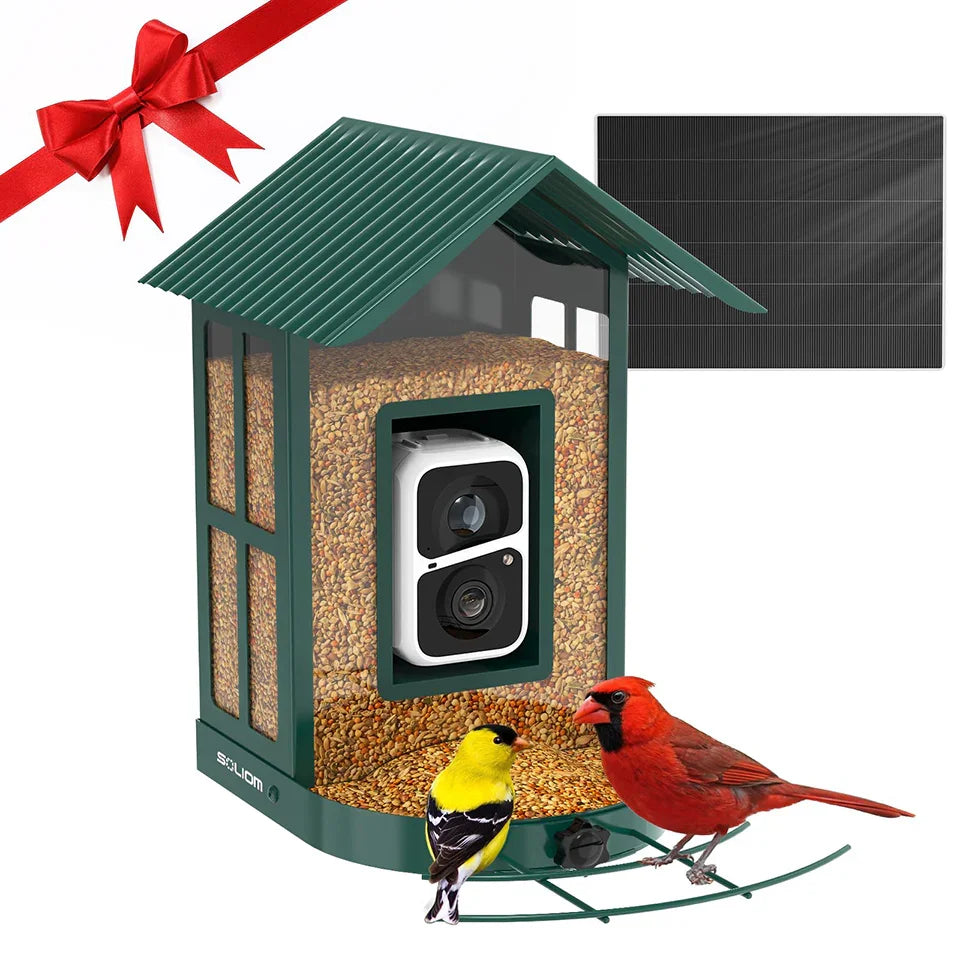 Soliom BF08S Smart Bird Feeder With Solar Power Metal Case-1.6L-with DIY Add-ons, 2K resolution - Soliom