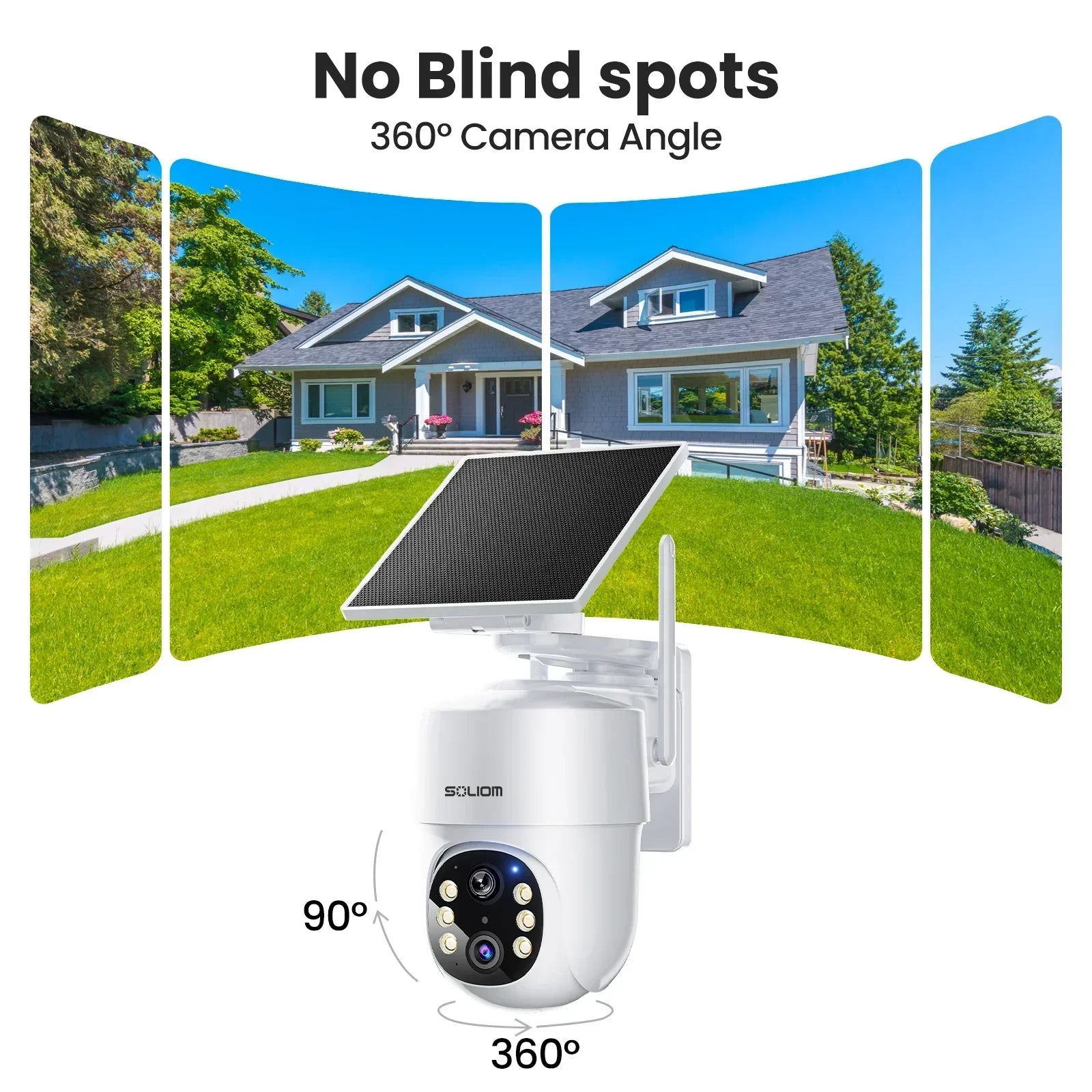 Soliom Wireless 5MP UHD Outdoor Solar Powered Security with Homebase, 3K Res, 360°PTZ, 2-Cam Pack, 4-Cam Pack, No Subscription - Soliom