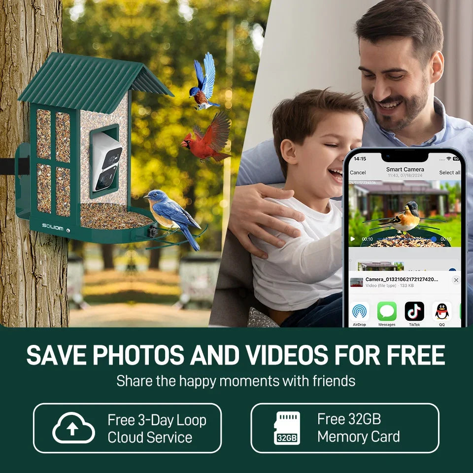 Soliom BF08 Smart Bird Feeder With Camera-AI Recognition,Metal Case-2.7L - Soliom