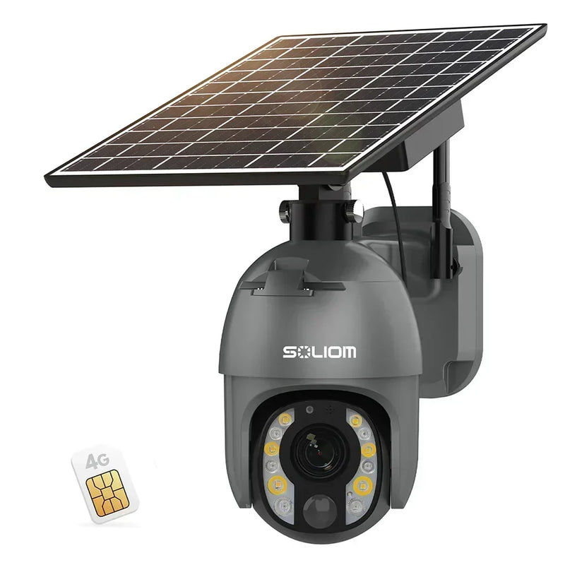 Soliom 5MP S600-C10X Solar Powered Wireless Pan Tilt 4G LTE Cellular Camera-10X Zoom, Unlimited Data Plan - Soliom