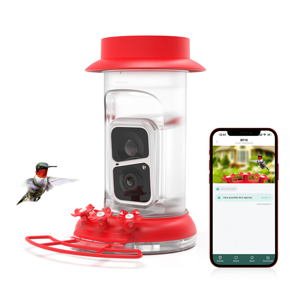 SOLIOM™ Smart Hummingbird Feeder with Ai Camera Live View, Easy Clean, Leak & Squirrel Proof Red Saucer