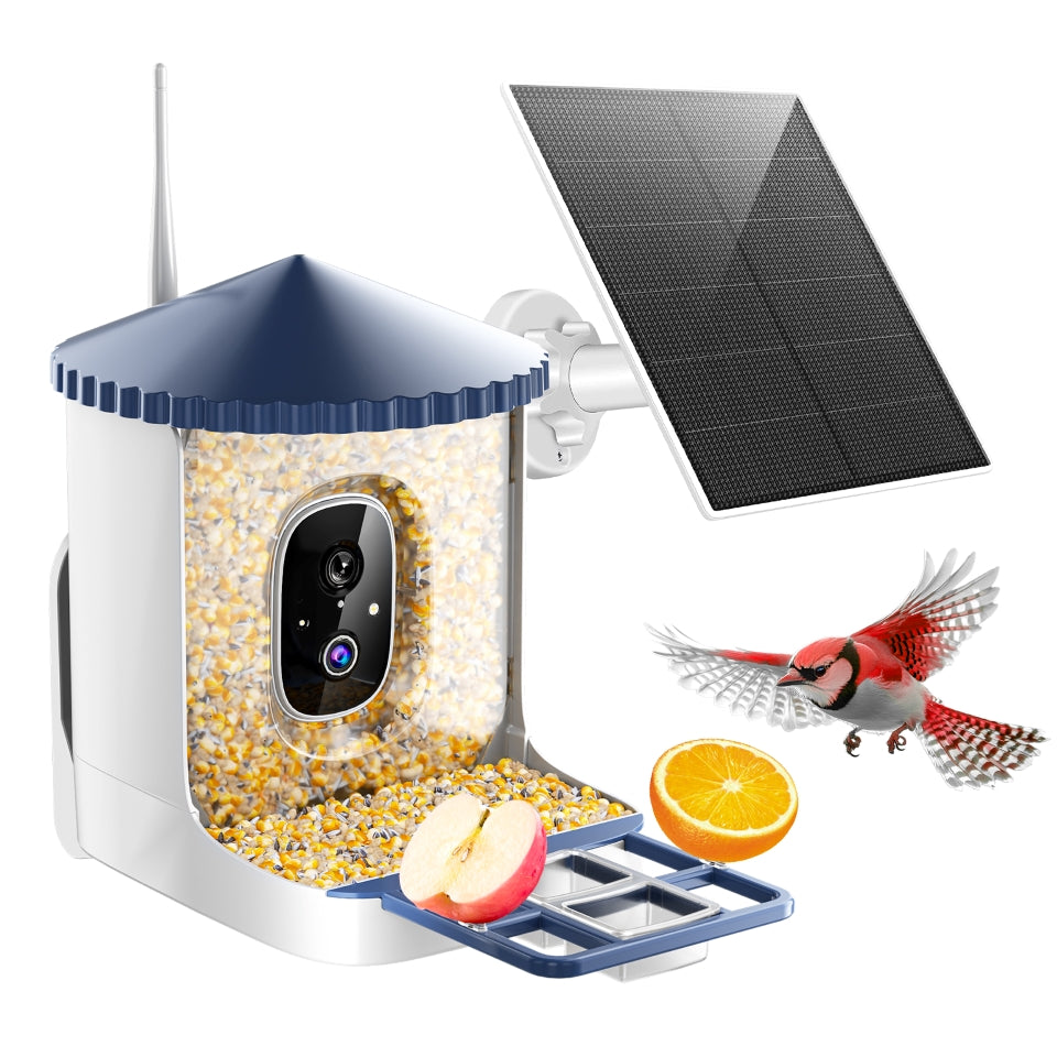 Soliom BF02 Bird Feeder,2K HD,AI Recognition,3W Solar Panel, Pole-Compatible Design