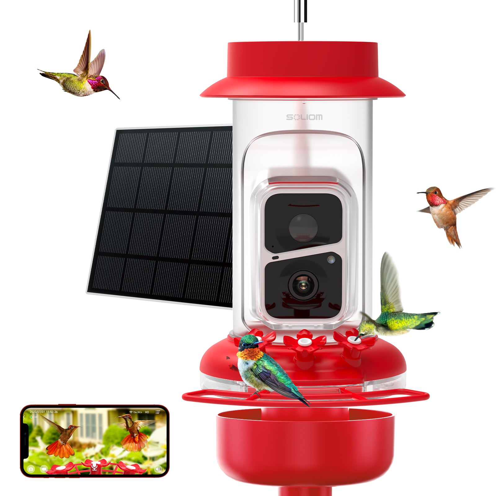 Soliom BF10 Smart Hummingbird Feeder with Ant Moat,AI Identify Bird Species(16 Ounces)