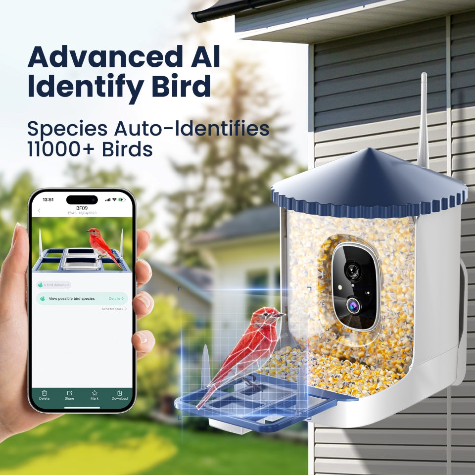 Soliom BF02 Bird Feeder,2K HD,AI Recognition,3W Solar Panel, Pole-Compatible Design