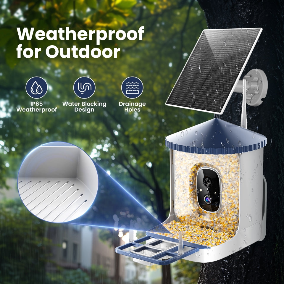 Soliom BF02 Bird Feeder,2K HD,AI Recognition,3W Solar Panel, Pole-Compatible Design