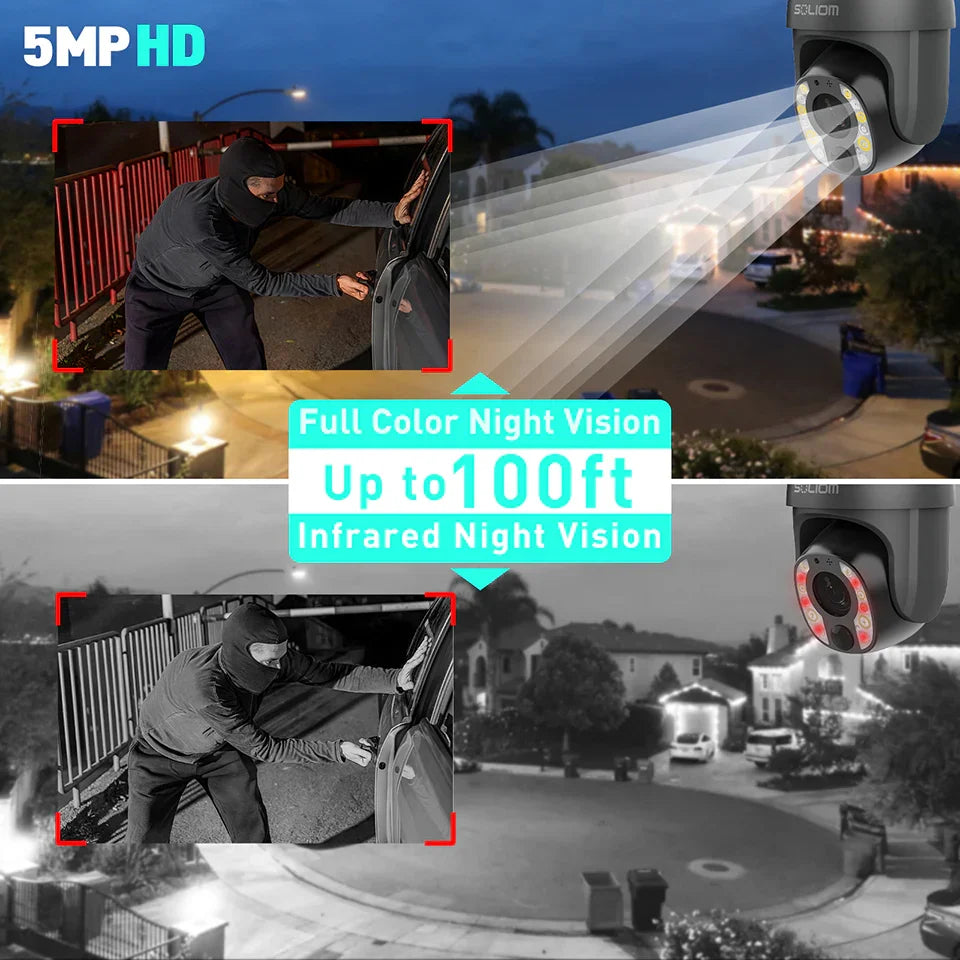 Soliom 5MP S600-C10X Solar Powered Wireless Pan Tilt 4G LTE Cellular Camera-10X Zoom, Unlimited Data Plan - Soliom