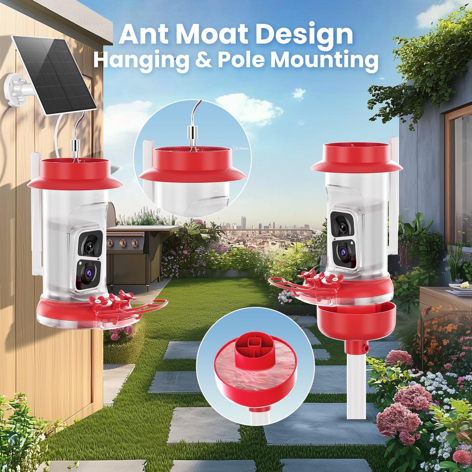 Soliom BF10 Smart Hummingbird Feeder with Ant Moat,AI Identify Bird Species(16 Ounces)