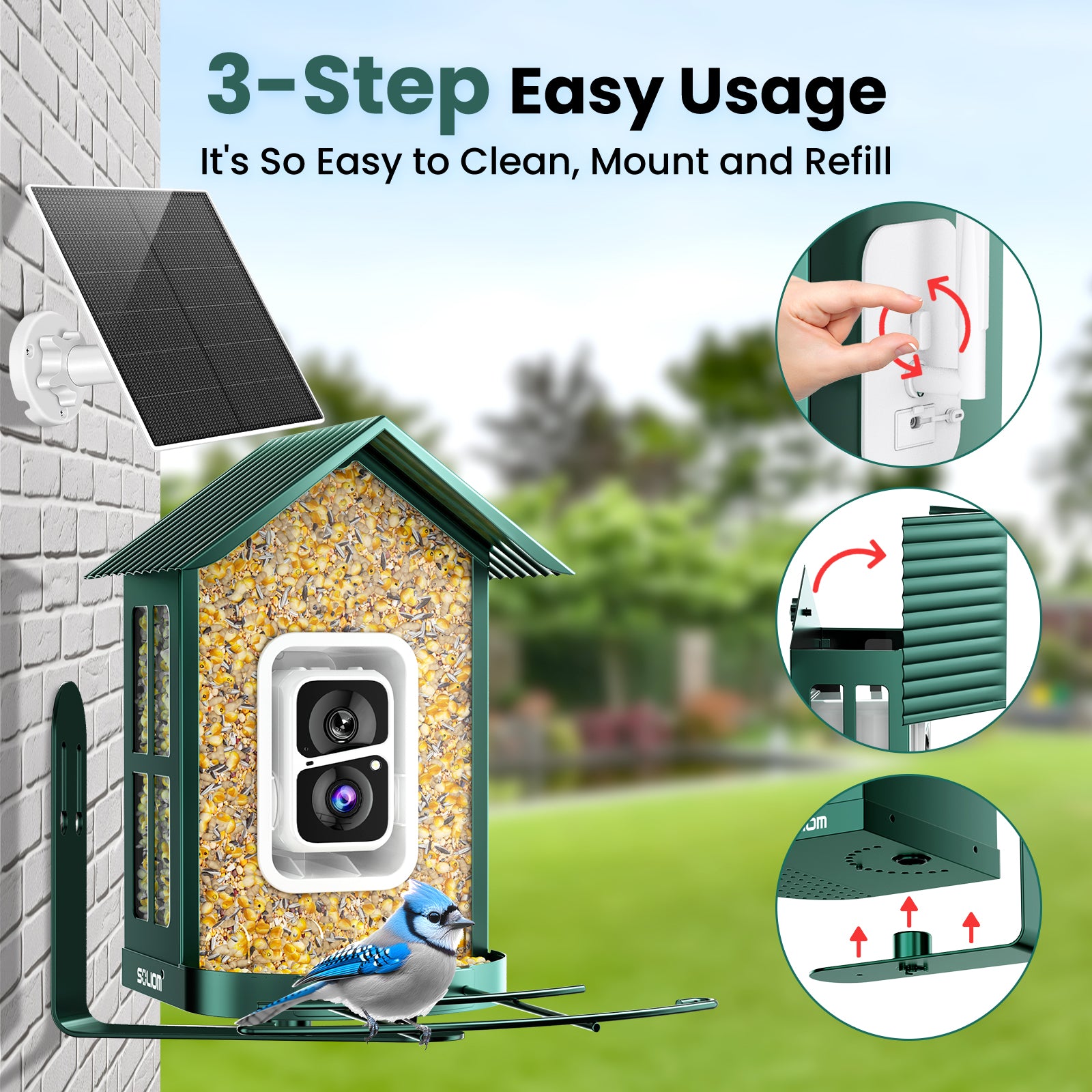 SOLIOM® BF08s AI Smart Bird Feeder Camera, DIY Feeder Add-ons